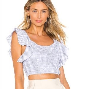 Super down ruffled smocked crop top